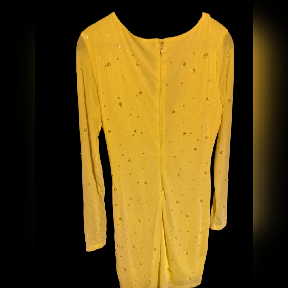 NWOT Symphony Elegant Yellow Mesh Dress With Yellow Beads - Picture 4 of 4